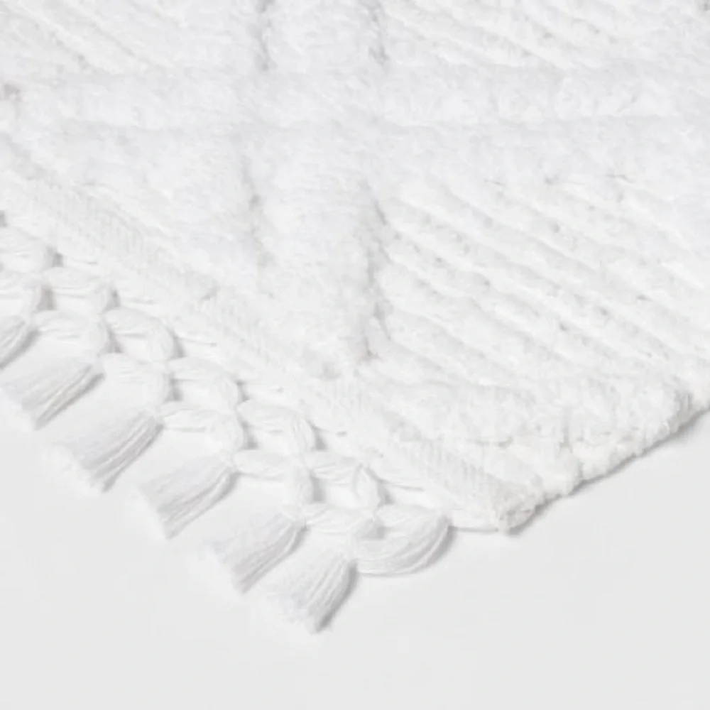Threshold Diamond Embossed Tasseled Woven Bath Rug White 20 x 36”